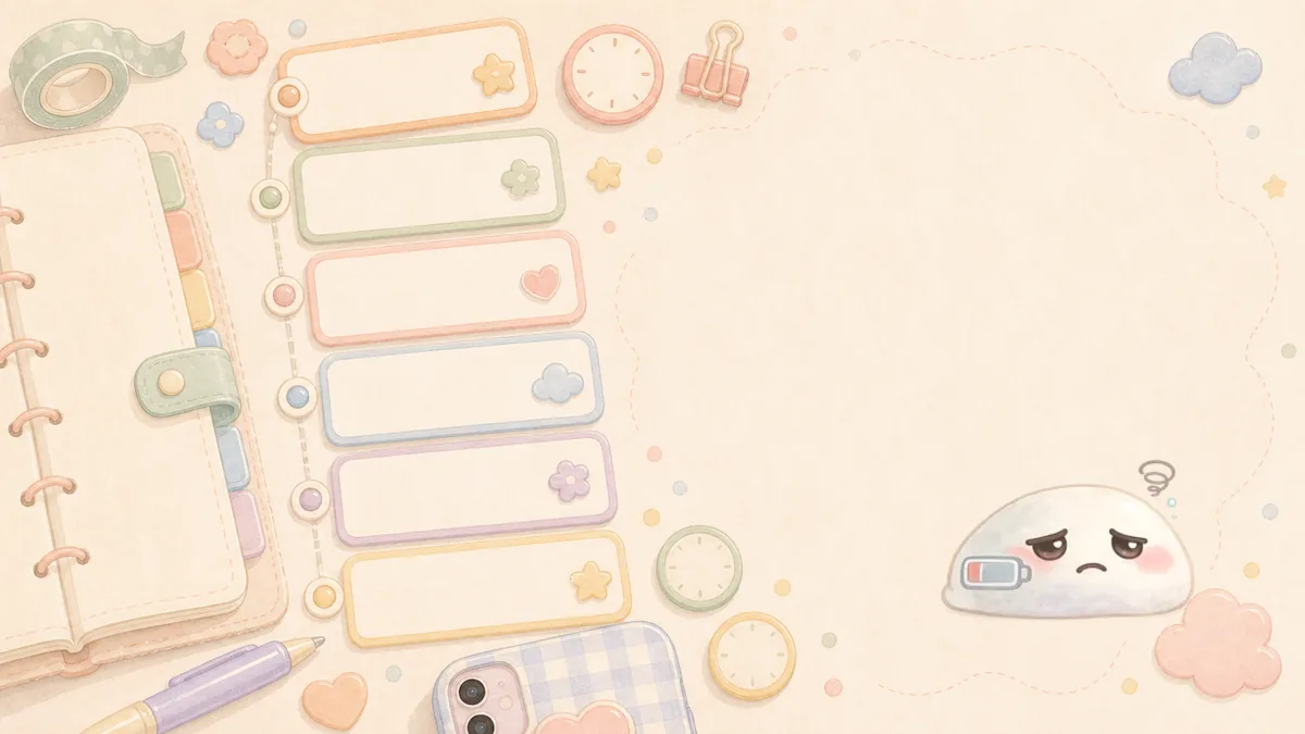 Timeline Diary Untuk Hari Sibuk dengan catatan kecil di Mongle Haru