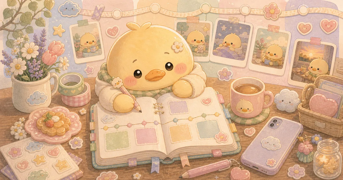 Thumbnail blog timeline diary untuk momen kecil dengan ilustrasi Mongle Haru