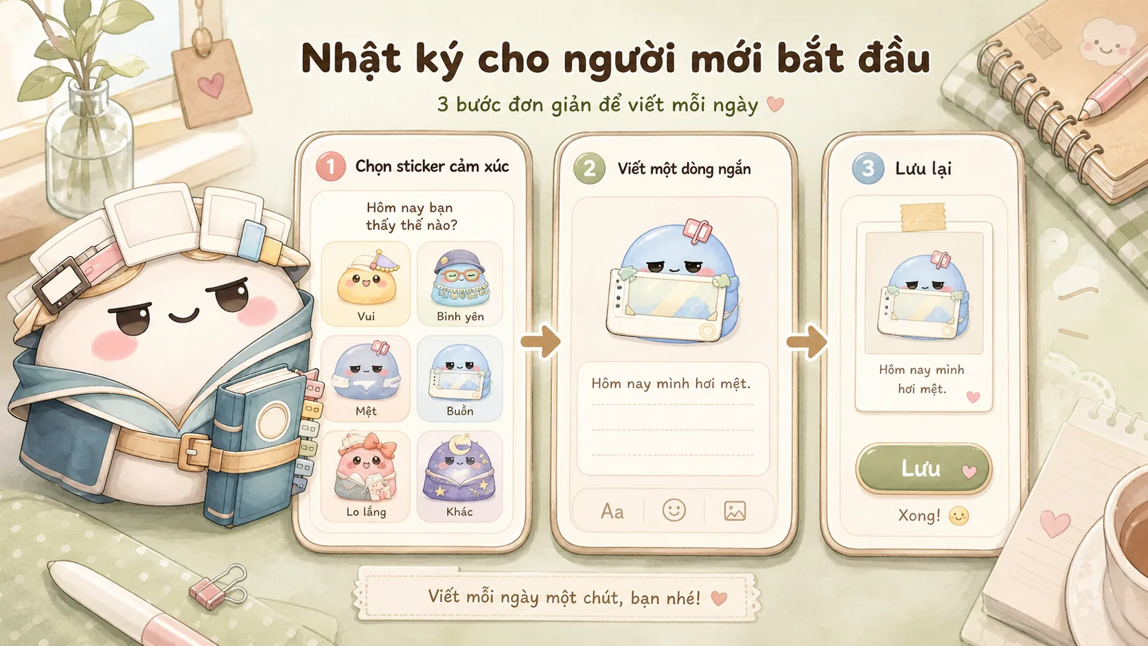 Ba bước bắt đầu study planner bằng lịch tuần việc cần làm và mood