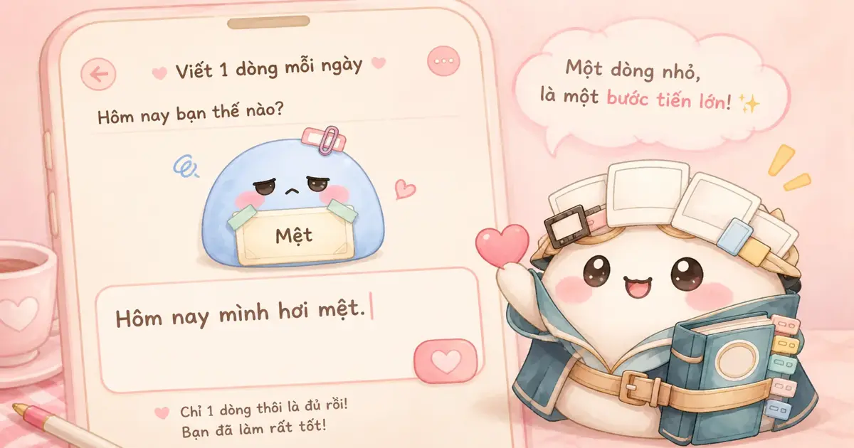 App ghi nhật ký cute cho người mới bắt đầu bằng một dòng