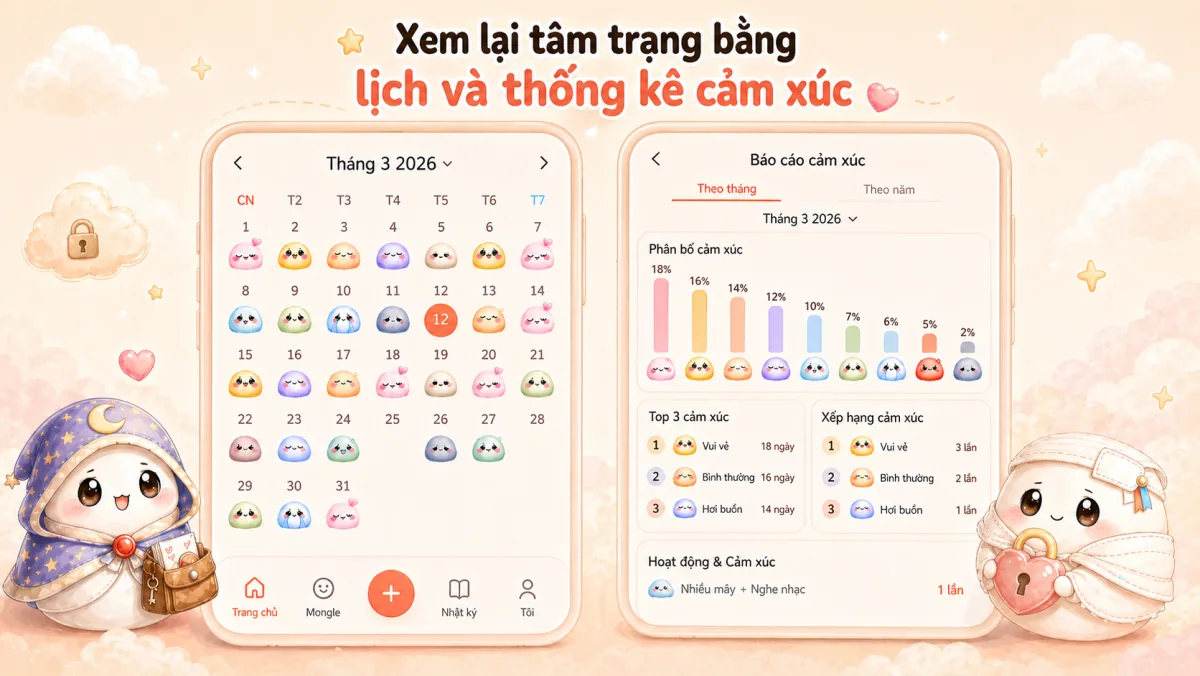 Xem sticker mood trên lịch cảm xúc trong Mongle Haru