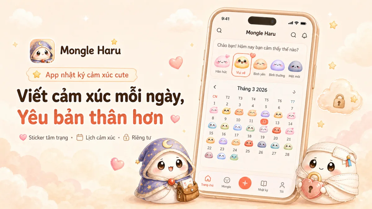 Mongle Haru là app nhật ký cảm xúc cute với sticker tâm trạng, lịch tâm trạng và không gian riêng tư