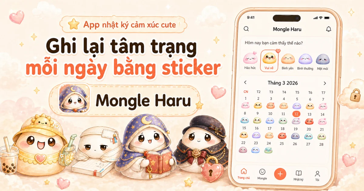 App nhật ký cảm xúc cute Mongle Haru ghi lại tâm trạng mỗi ngày bằng sticker