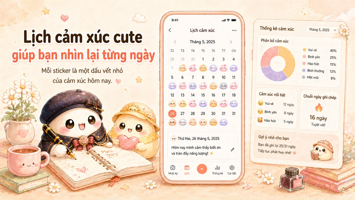 Lịch tâm trạng cute với sticker trong Mongle Haru