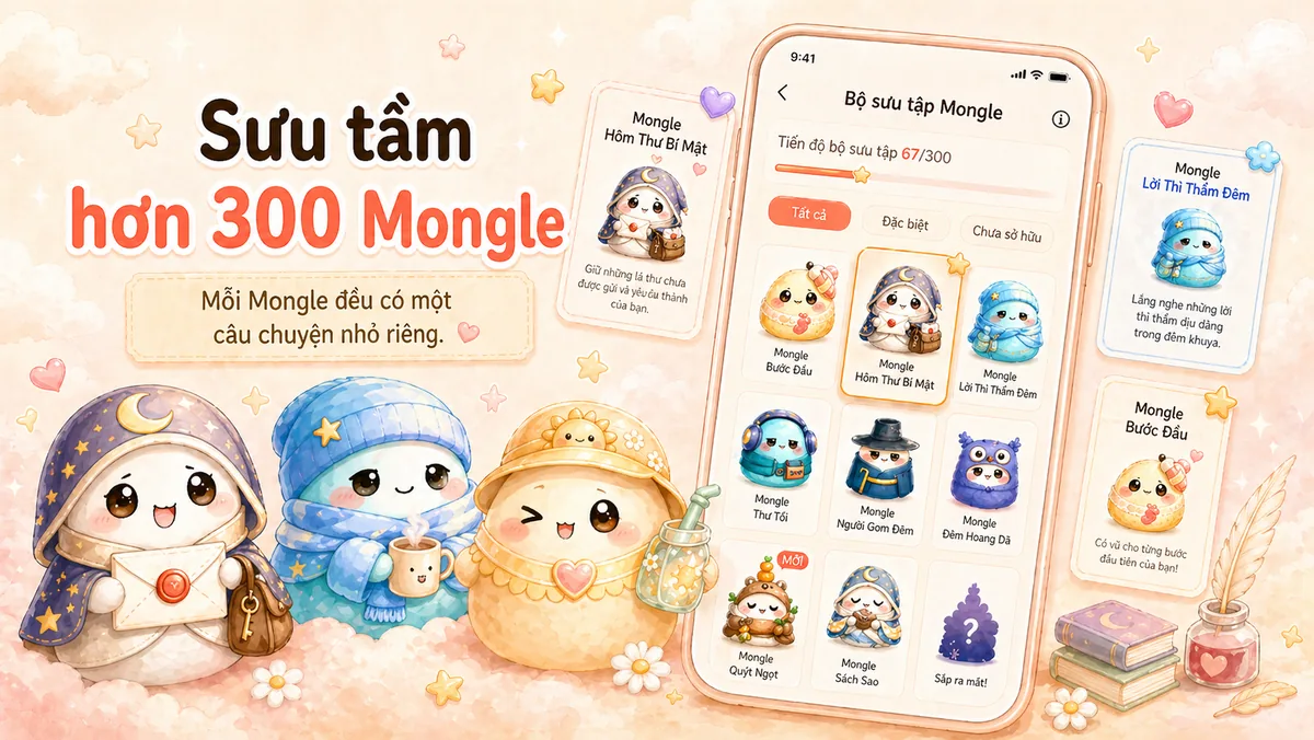 Bộ sưu tập 300 Mongle trong app nhật ký cute Mongle Haru