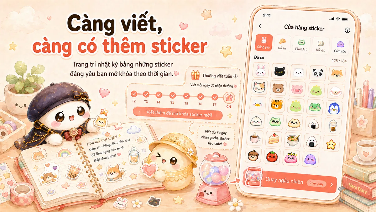 Cửa hàng sticker trong app nhật ký cute Mongle Haru