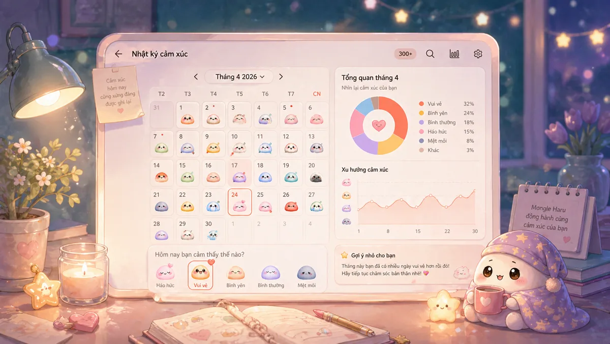 Theo dõi tâm trạng cùng sticker và Mongle đáng yêu