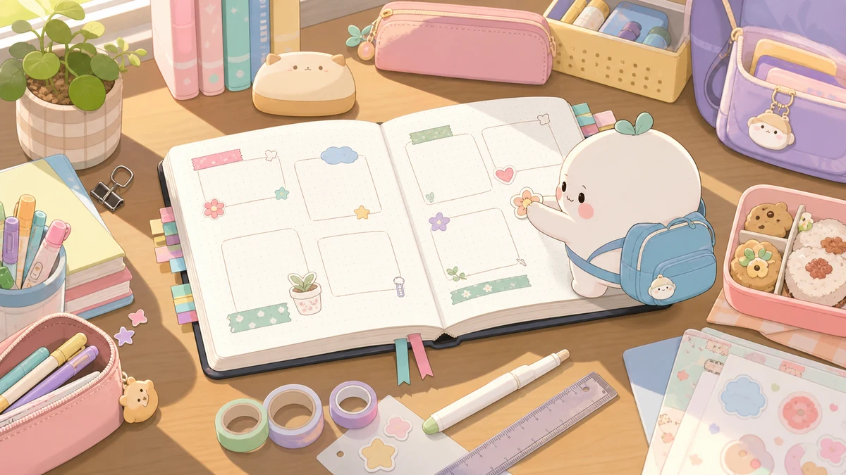 Minh họa bullet journal cho học sinh cấp 2 theo phong cách curation Mongle Haru