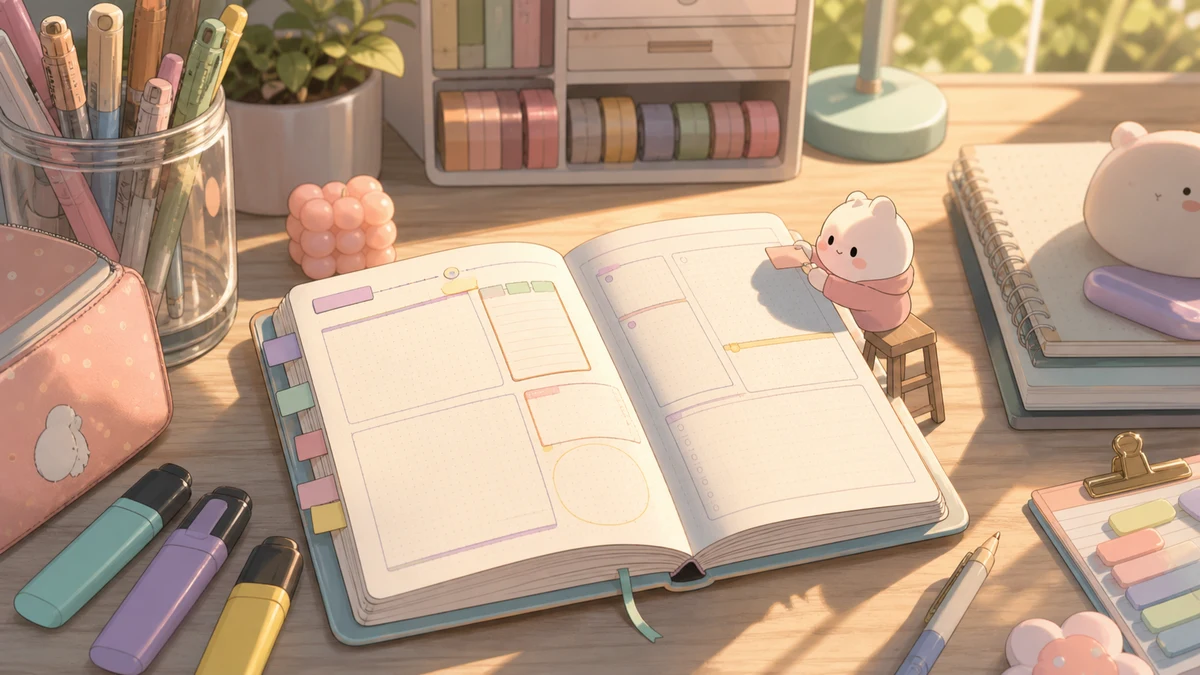 Minh họa bullet journal cho học sinh cấp 3 theo phong cách curation Mongle Haru