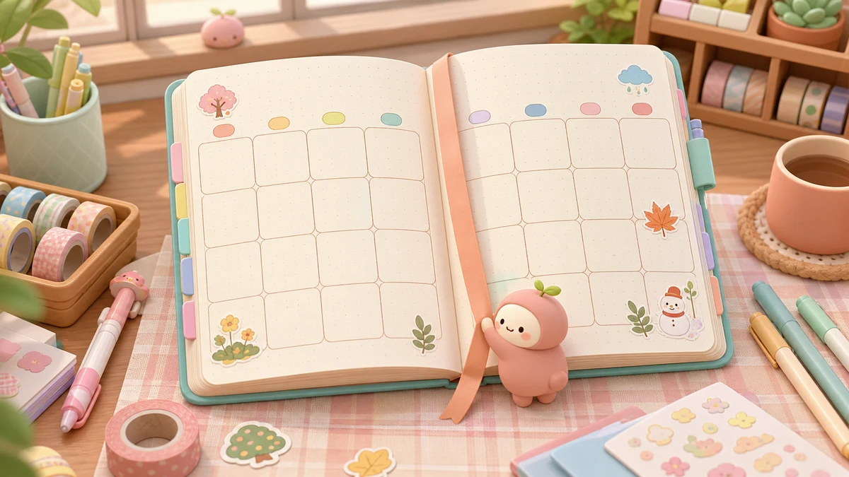 Minh họa bullet journal theo tháng theo phong cách curation Mongle Haru
