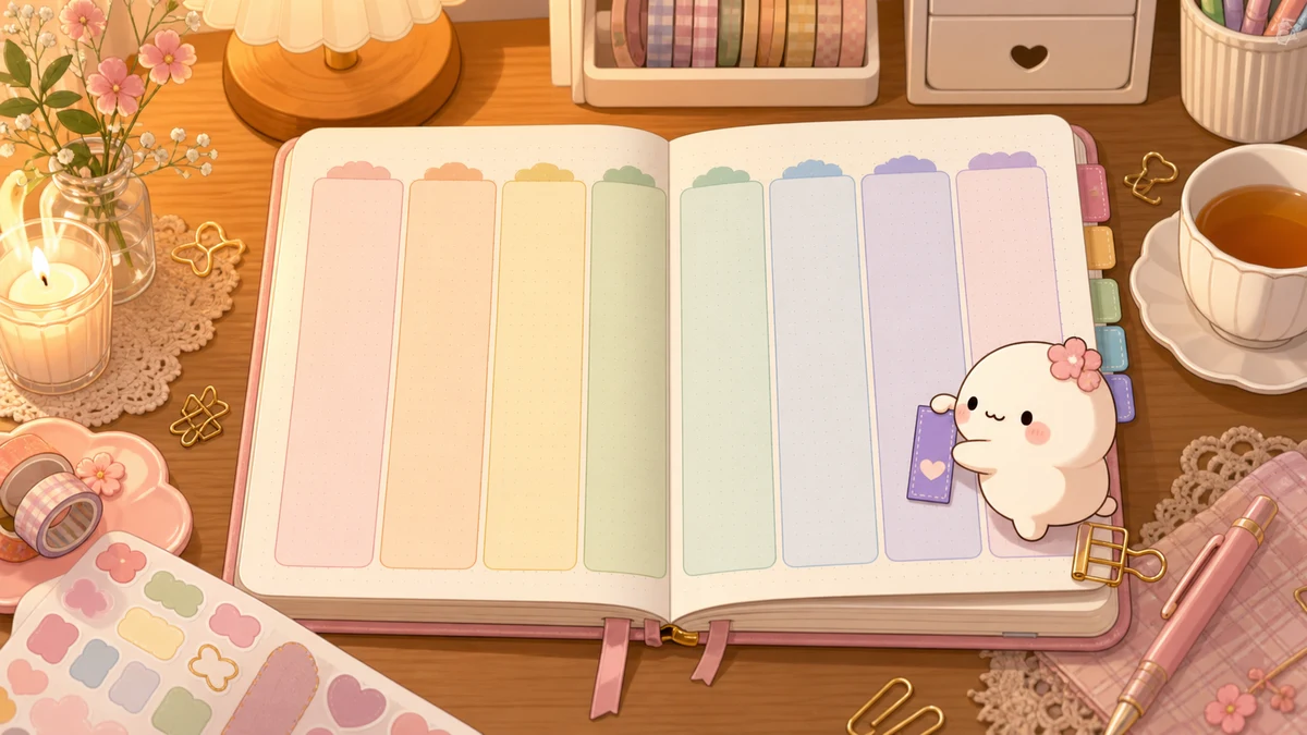 Minh họa bullet journal theo tuần theo phong cách curation Mongle Haru