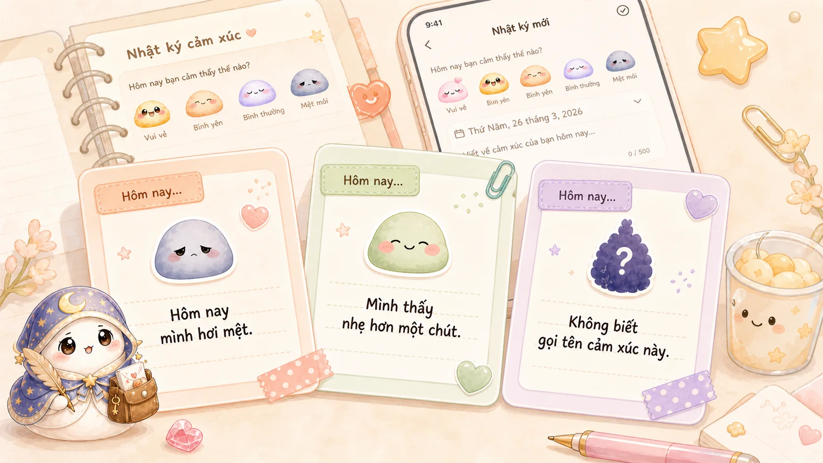 Ví dụ nhật ký cảm xúc ngắn cho nhiều ngày khác nhau