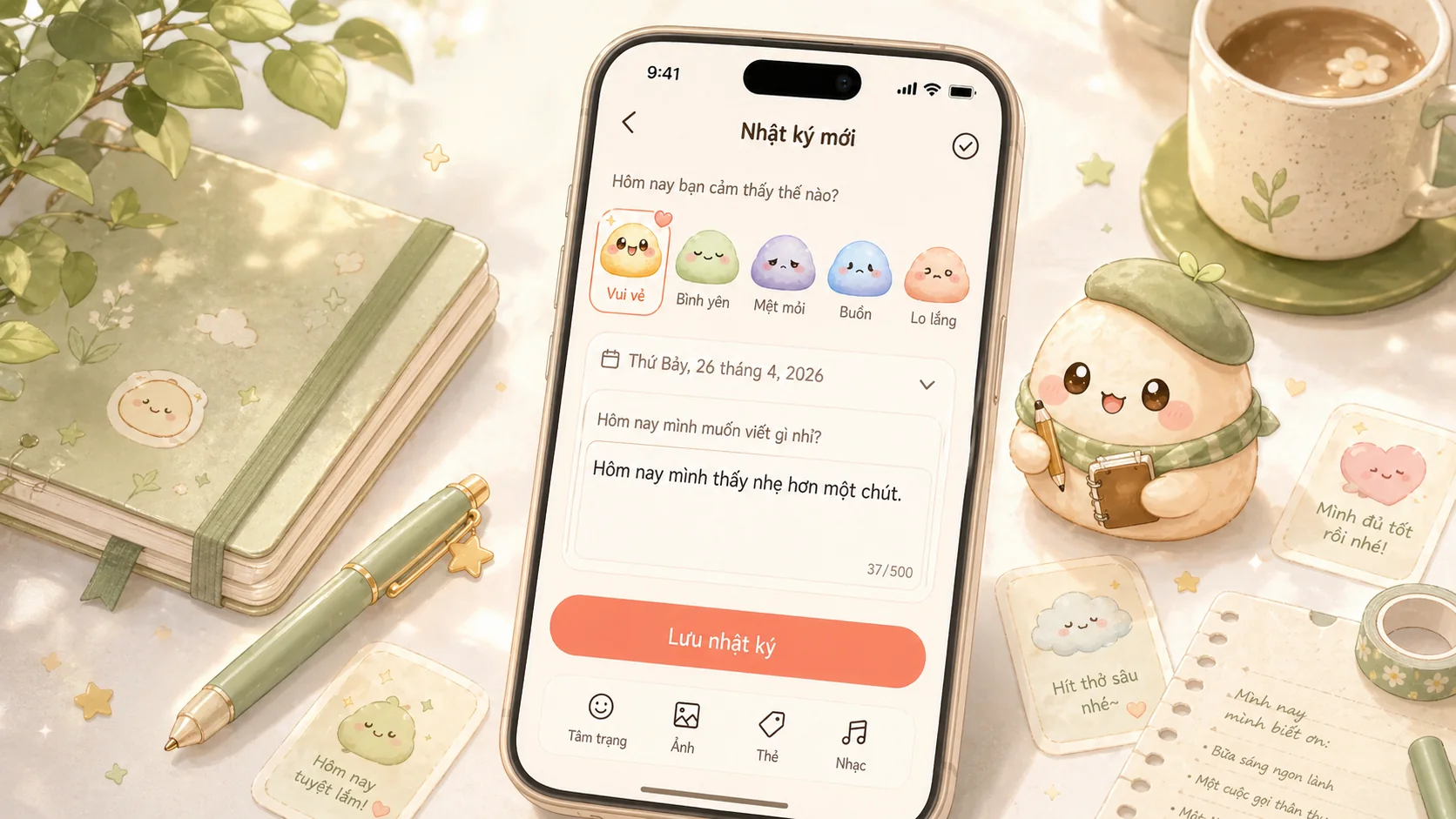 Chọn sticker cảm xúc để viết nhật ký cảm xúc dễ hơn