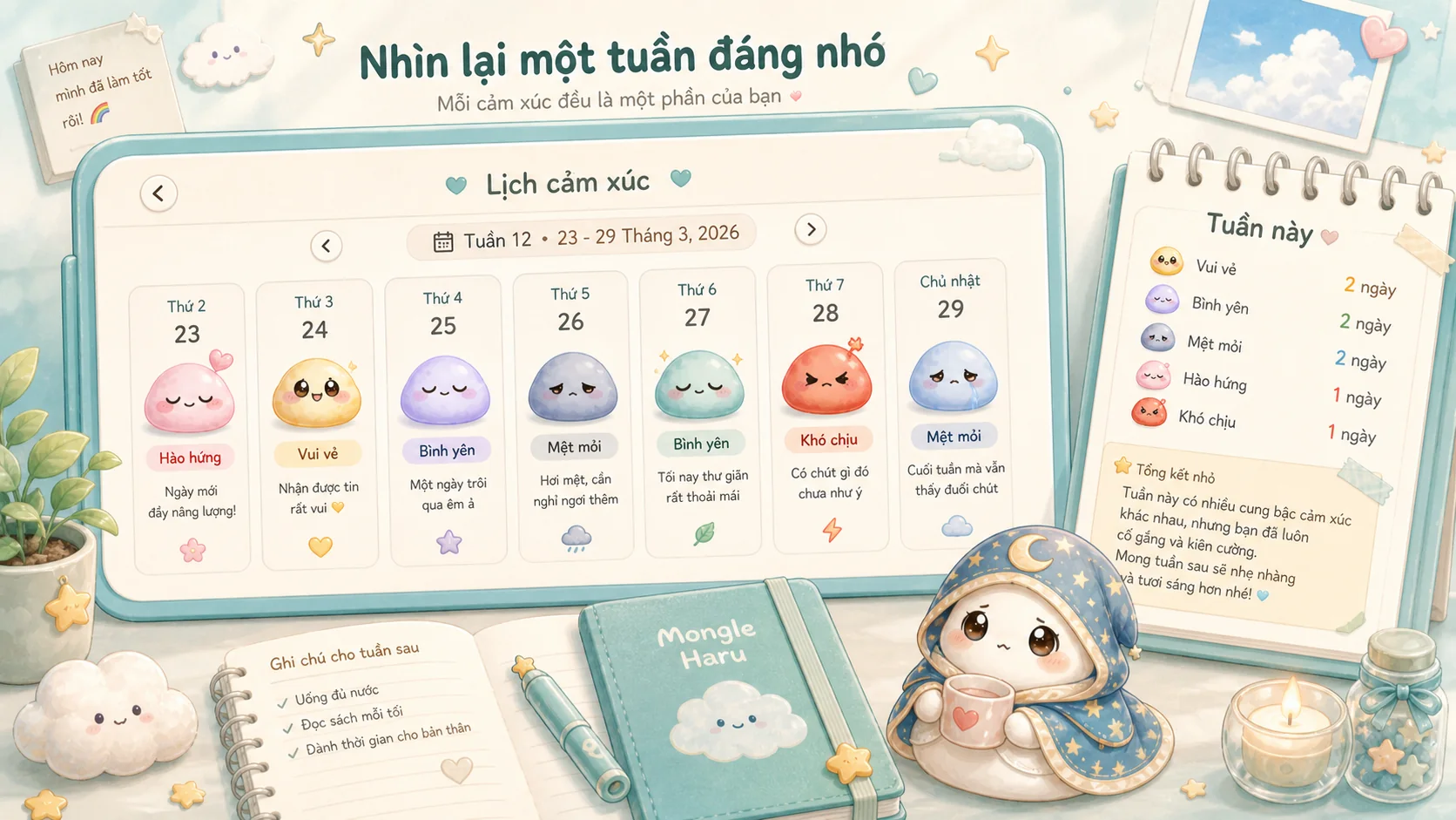 Lịch cảm xúc giúp nhìn lại tâm trạng trong một tuần