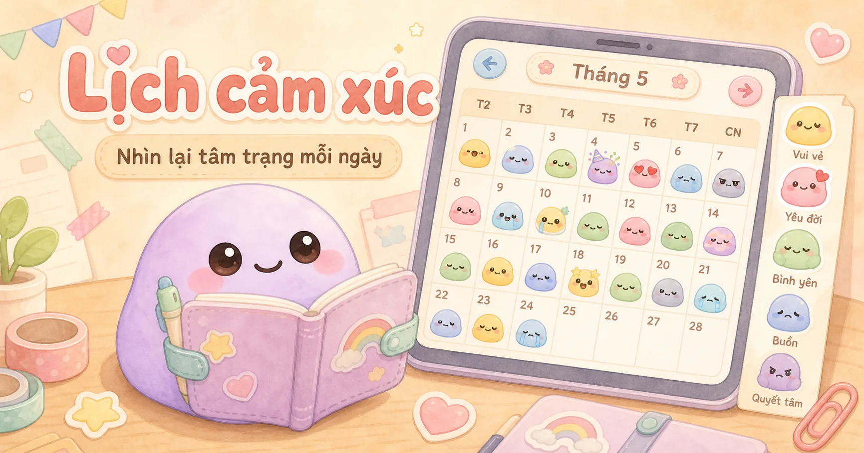 Lịch cảm xúc trong app nhật ký giúp nhìn lại tuần nhẹ nhàng hơn