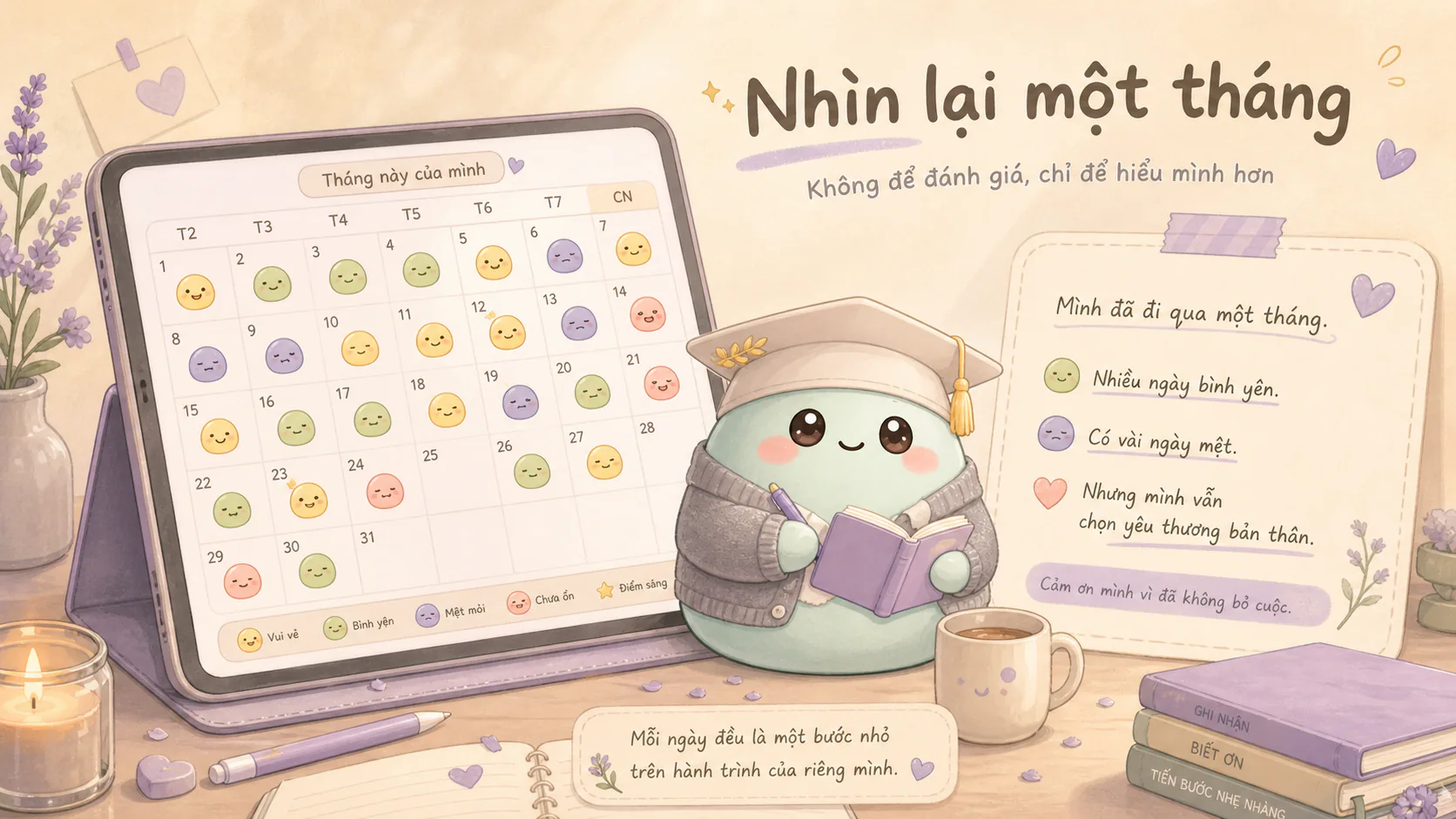 Nhìn lại cảm xúc trong một tháng bằng lịch tâm trạng nhẹ nhàng