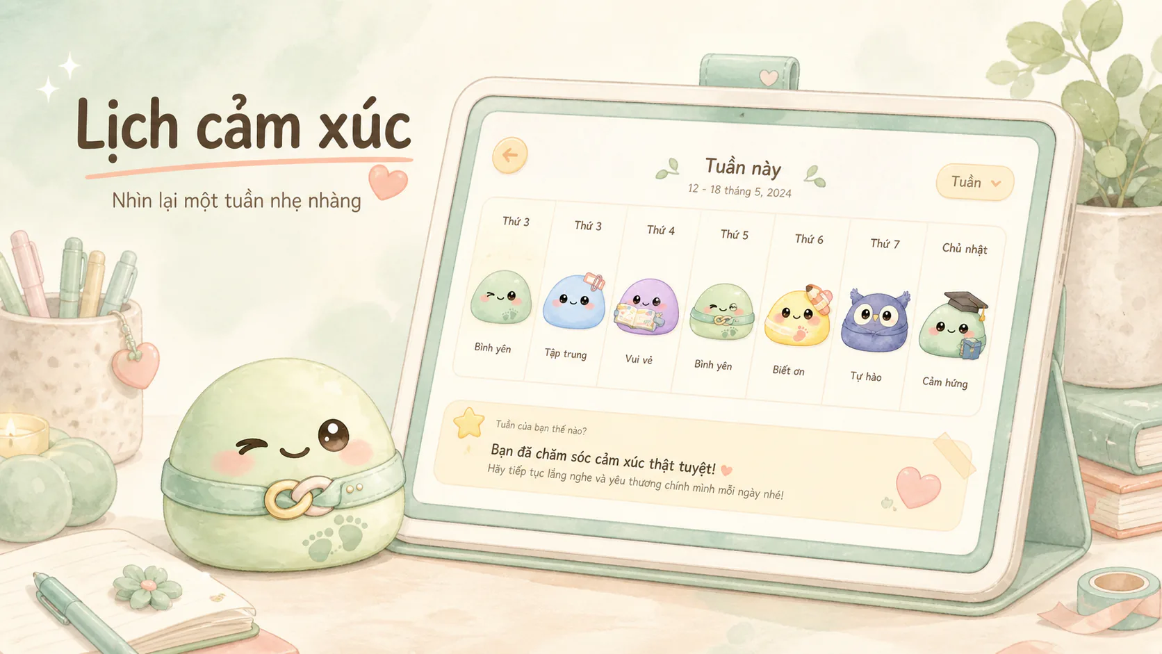 Nhìn lại một tuần bằng lịch cảm xúc và sticker trong app nhật ký