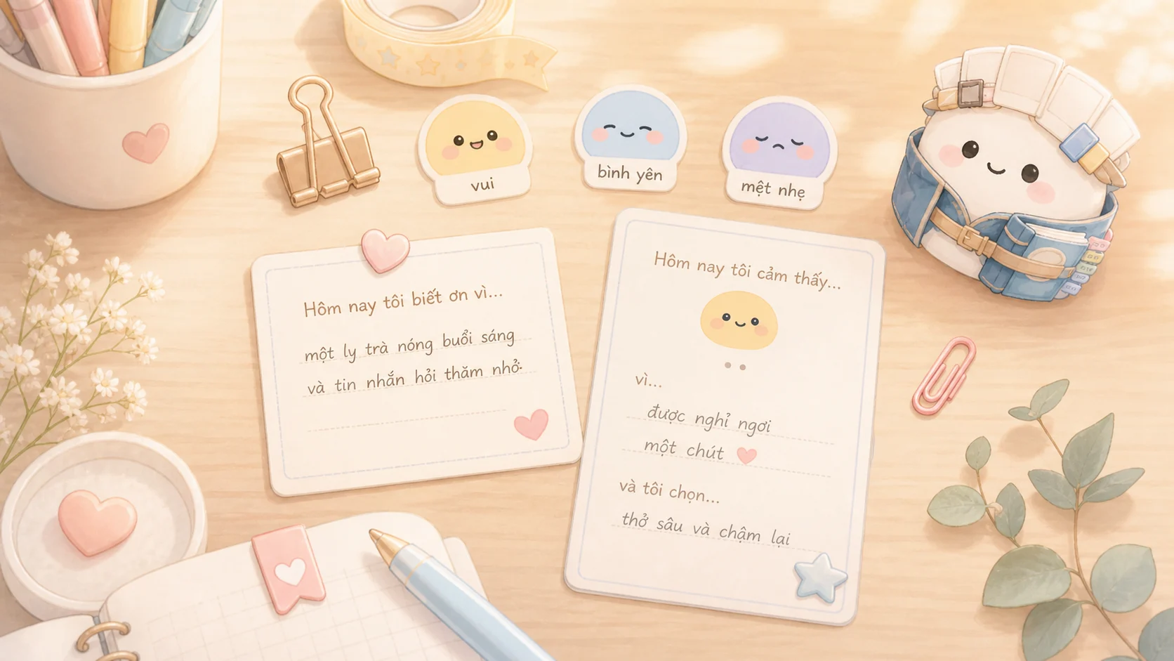 Ví dụ các trang nhật ký ngắn được trang trí theo nhiều cảm xúc