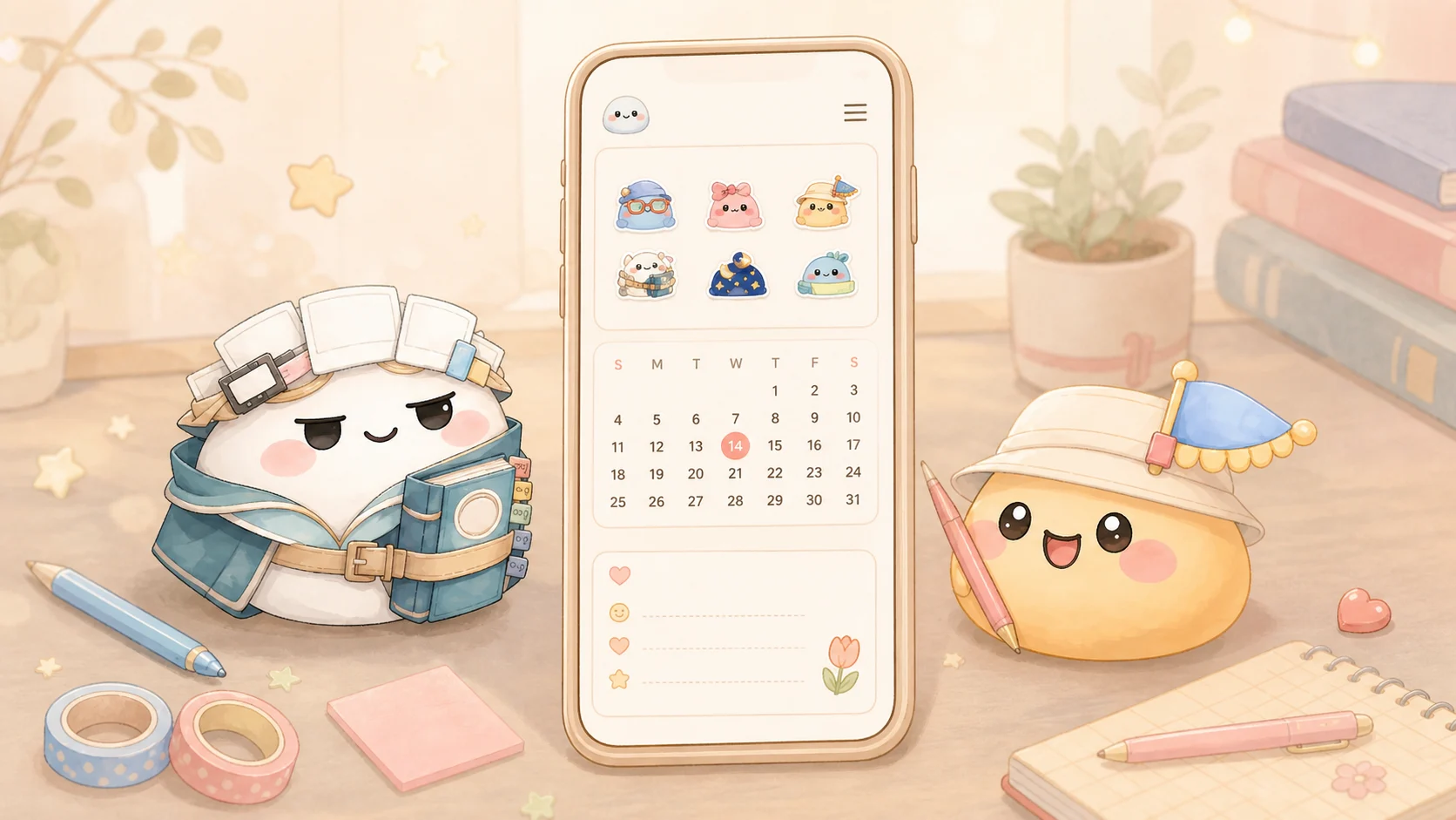 Mongle Haru hỗ trợ mẫu nhật ký hằng ngày bằng sticker, lịch và thẻ mẫu ngắn