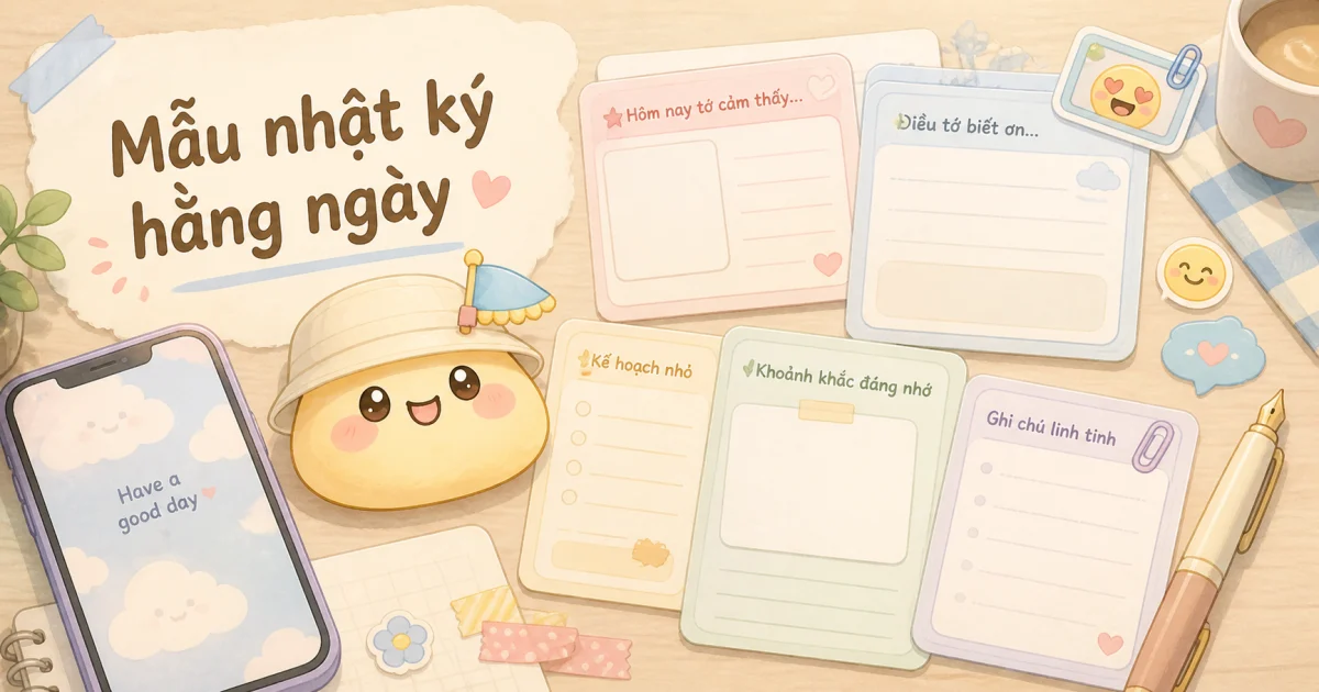 Mẫu viết nhật ký hằng ngày với thẻ mẫu ngắn và điện thoại Mongle Haru