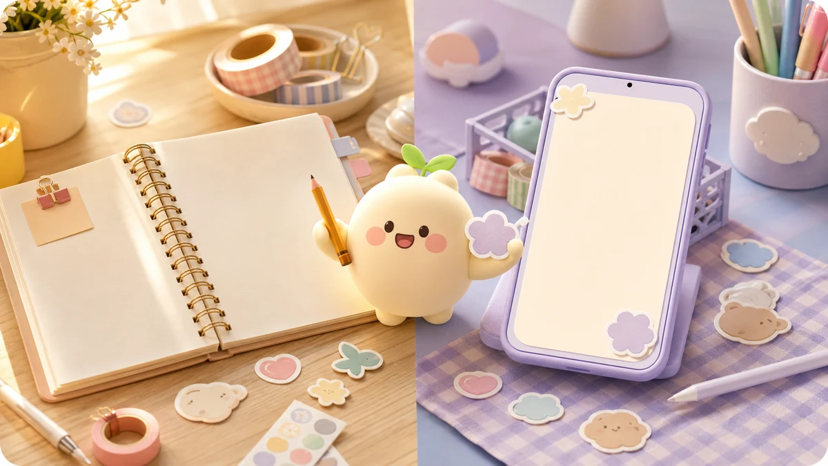 Minh họa nên viết nhật ký giấy hay app theo phong cách curation Mongle Haru