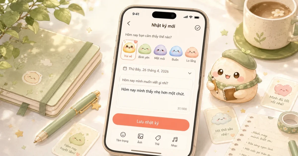 Viết nhật ký riêng tư trên điện thoại khi cần một nơi yên để ghi lại cảm xúc