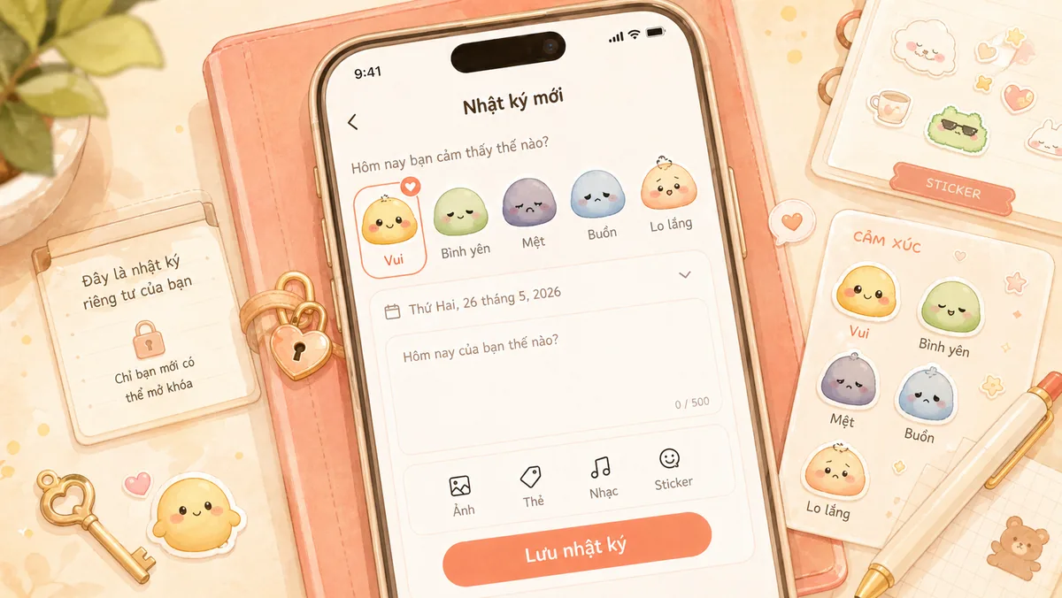 Nhật ký riêng tư trên điện thoại với lớp khóa nhẹ