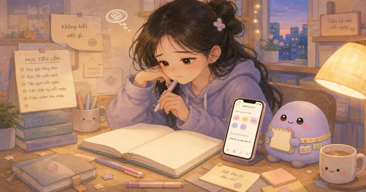 Nhật ký năm học mới trên điện thoại với sticker mood và vài dòng sau giờ học