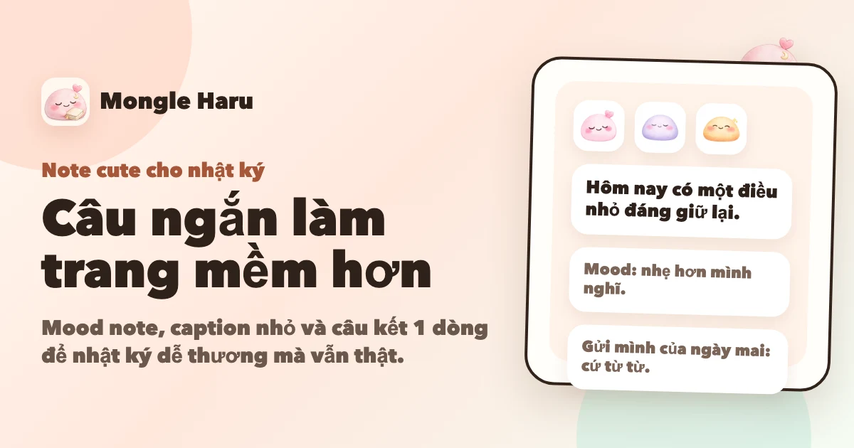 Note cute cho nhật ký với câu ngắn và sticker mood