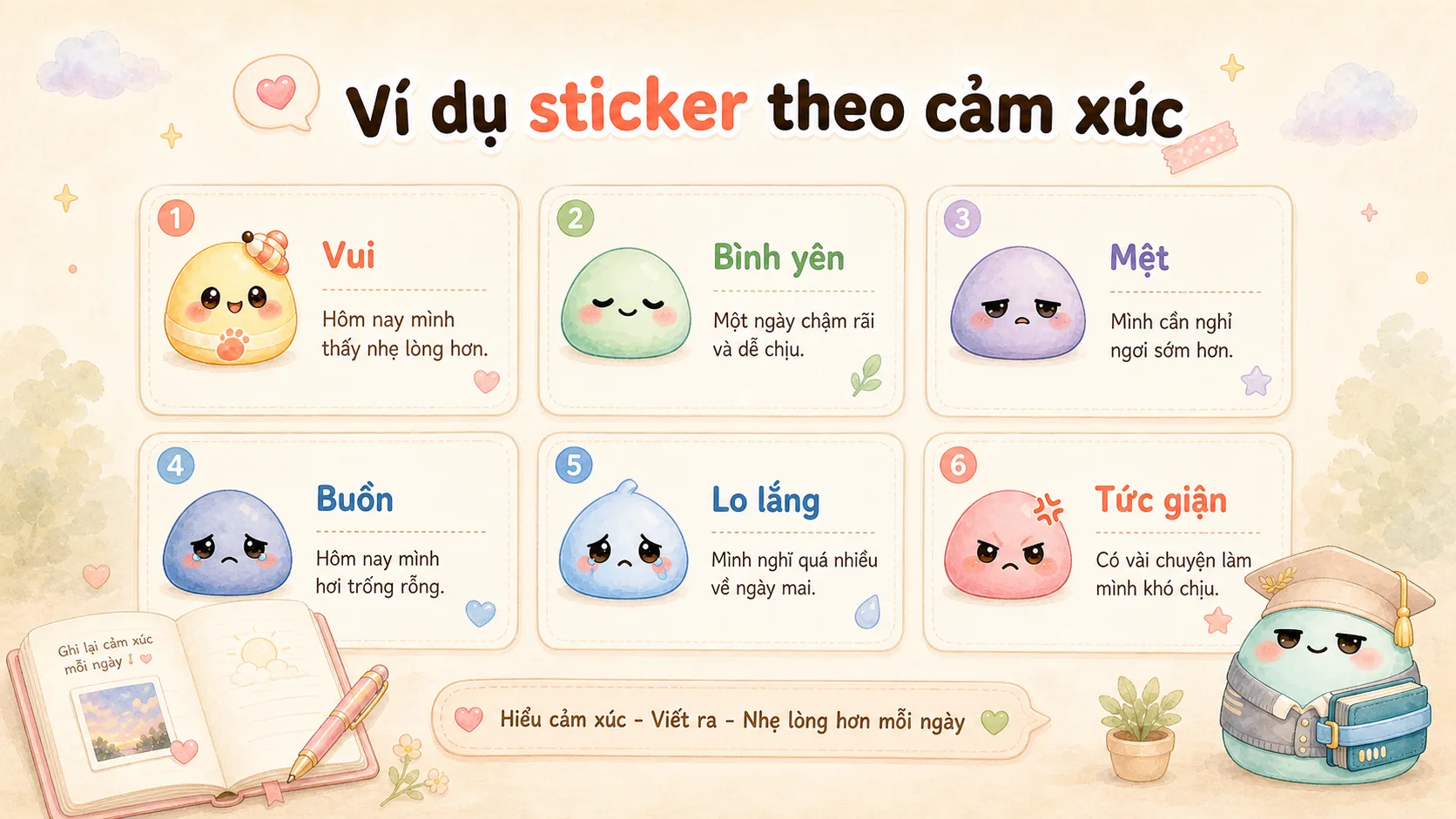 Ví dụ sticker cảm xúc theo từng mood