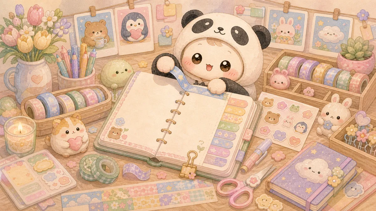 Minh họa Mongle Haru cho trang trí sổ tay bằng washi tape