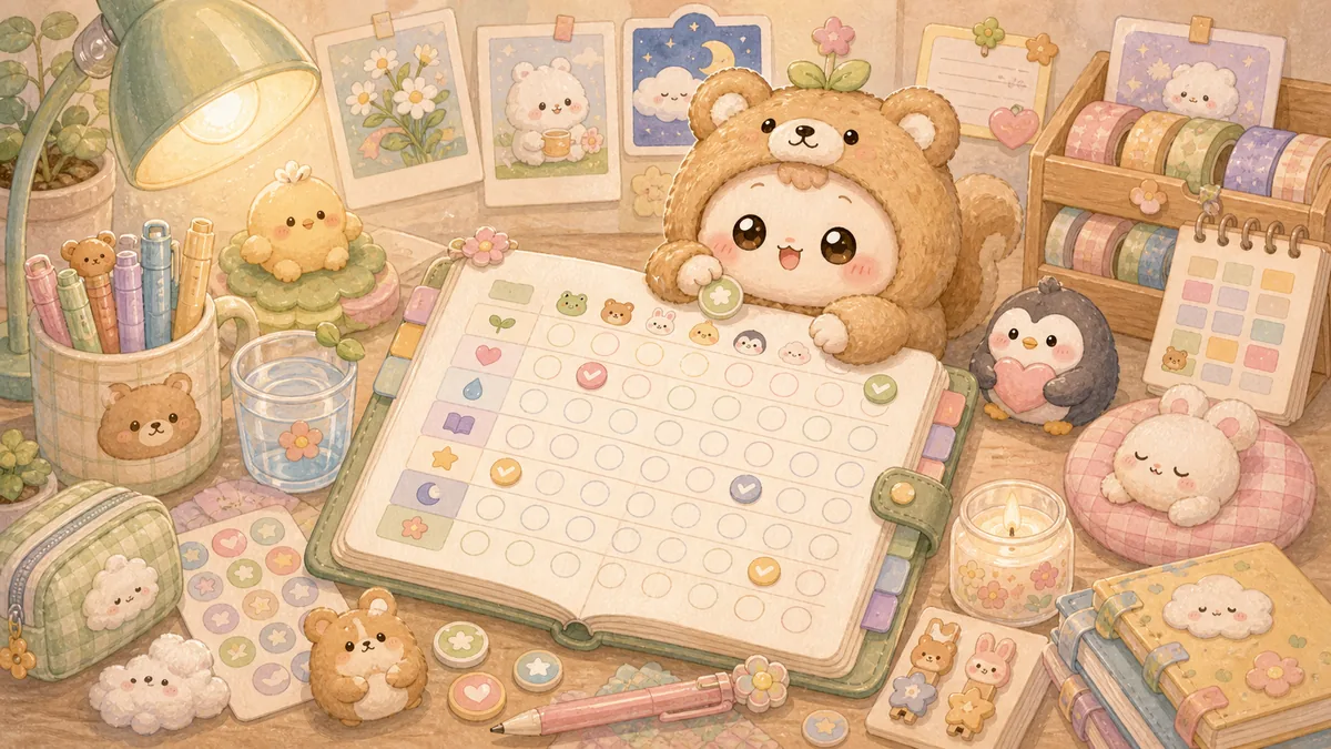 Minh họa Mongle Haru cho trang trí sổ tay habit tracker cute