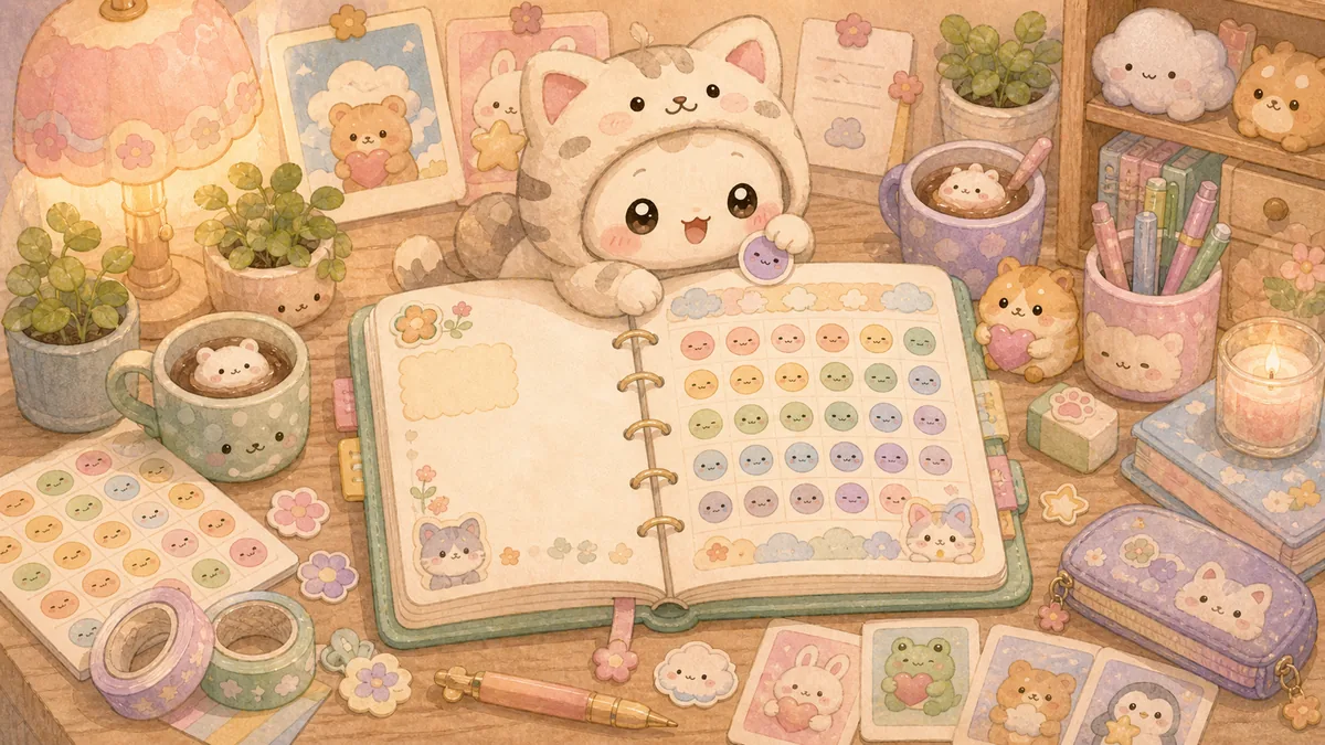 Minh họa Mongle Haru cho trang trí sổ tay mood tracker cute