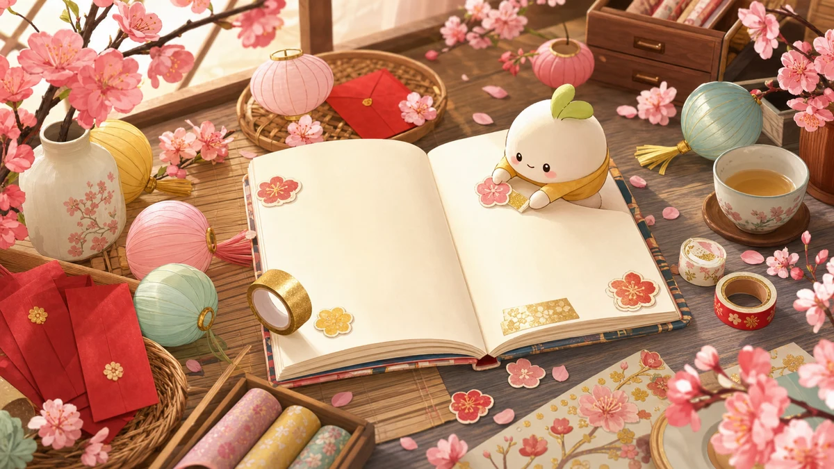 Minh họa trang trí sổ tay Tết theo phong cách curation Mongle Haru