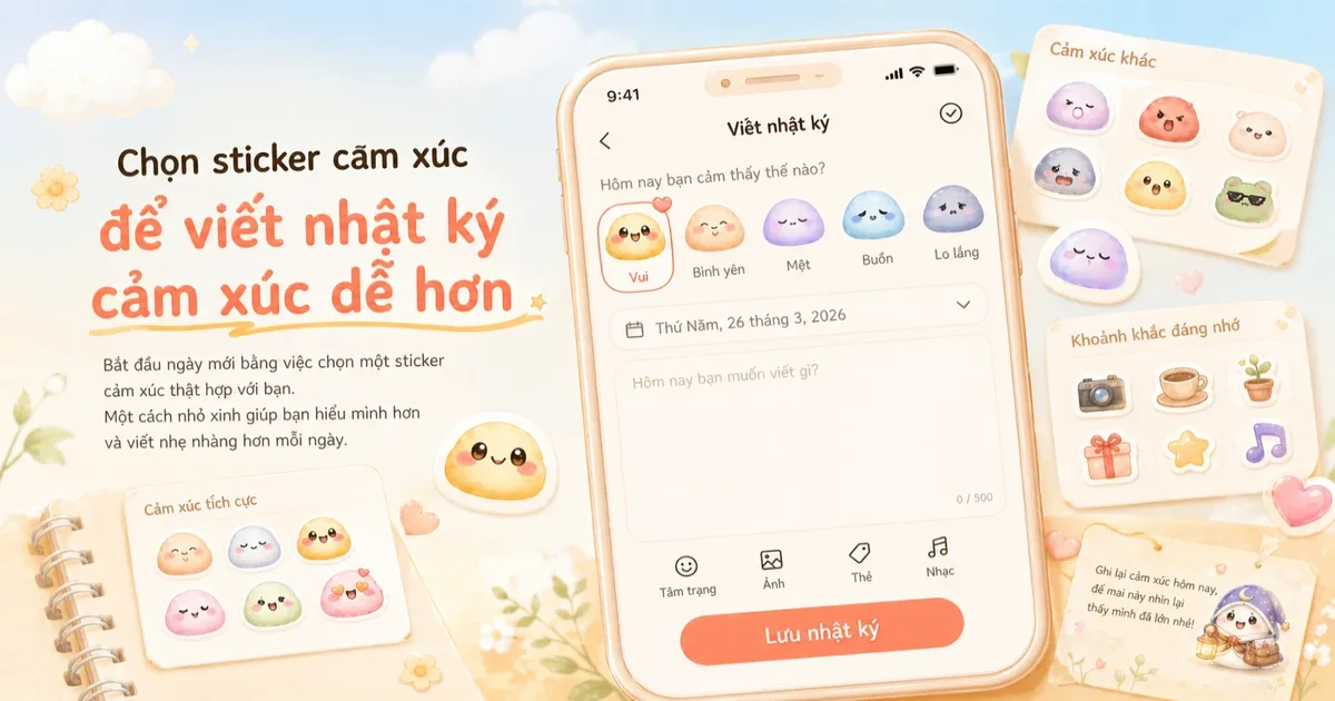 Viết nhật ký bằng tiếng Anh bắt đầu từ một prompt và sticker cảm xúc