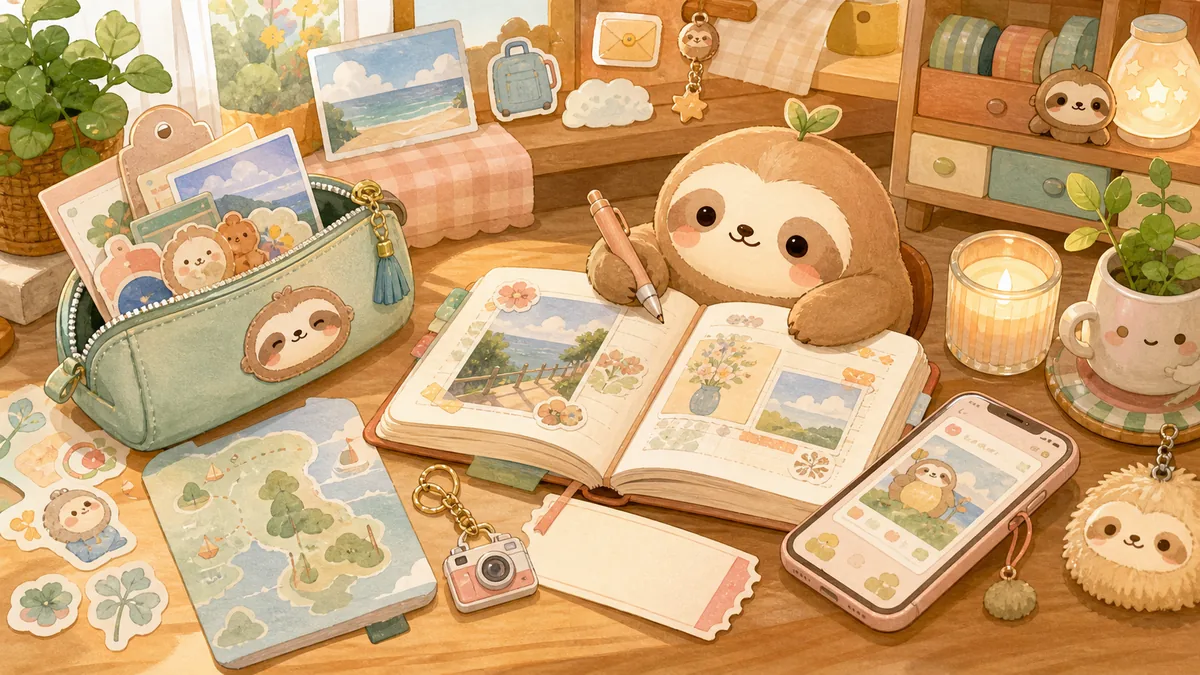Minh họa viết nhật ký sau chuyến đi ngắn theo phong cách curation banner Mongle Haru